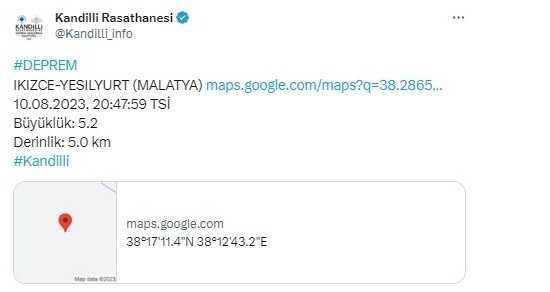 Malatya'da deprem mi oldu? SON DAKİKA Malatya deprem şiddeti ne, kaç? 10 Ağustos AFAD Kandilli son depremler listesi