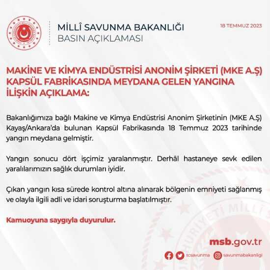 Son Dakika: Ankara'da MKE fabrikasında patlama: 4 işçi yaralandı