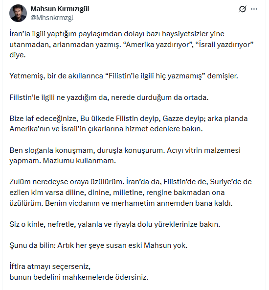 محسن قرمزگل در مورد ایران پست گذاشت و از واکنش‌ها بسیار عصبانی شد