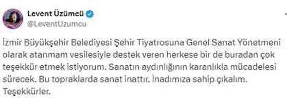 Levent Üzümcü, İzmir Şehir Tiyatroları'nın yeni genel sanat yönetmeni oldu