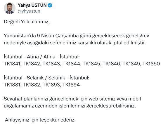 Uçuş yapacaklar dikkat! Türk Hava Yolları (THY) iptal olan seferleri duyurdu