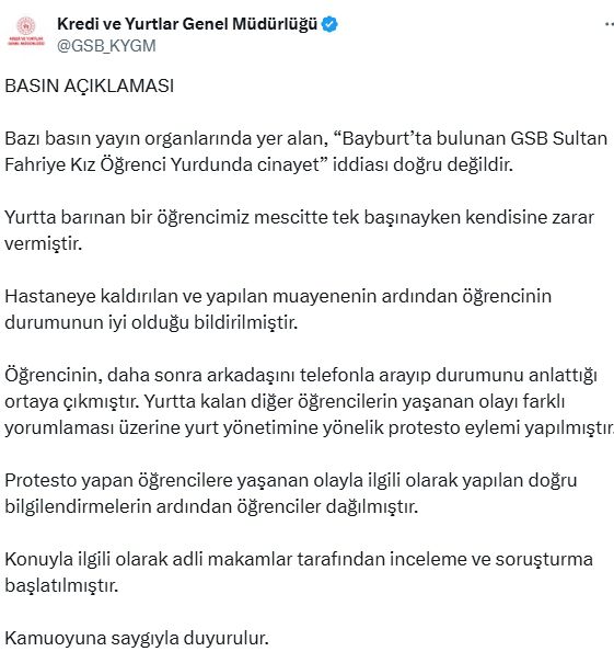 Bayburt KYK kız yurdunda ne oldu? Sultan Fahriye Kız Yurdu mescidinde namaz kılan kız öldürüldü mü?