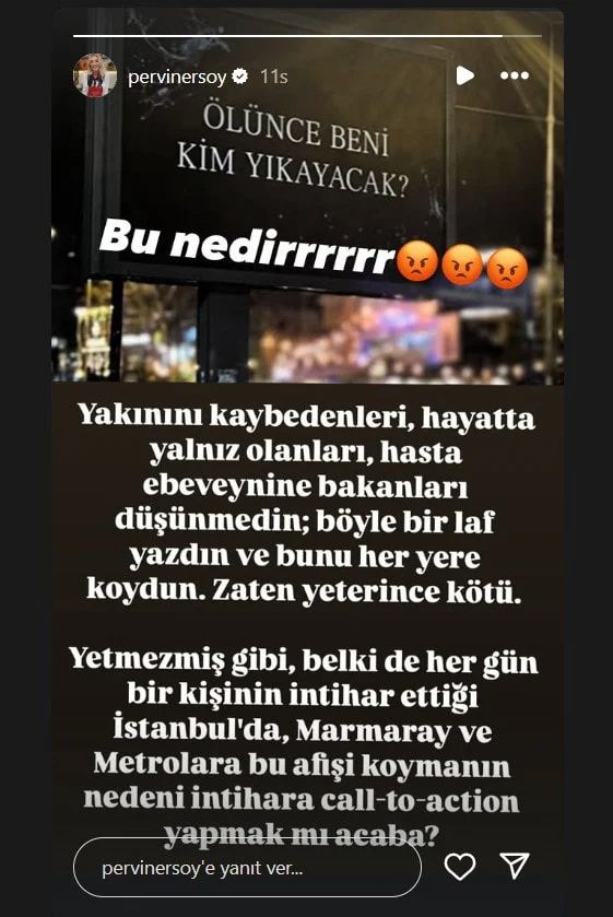Bakan Ersoy'un eşi 'Ölünce beni kim yıkayacak?' afişine tepki gösterdi