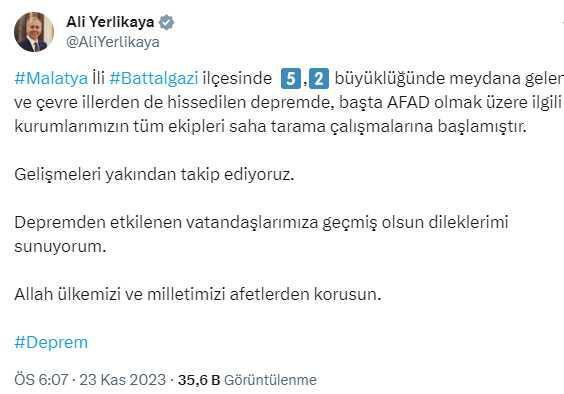 Malatya beşik gibi sallanıyor! Art arda 5,2 ve 4,7 şiddetinde depremler meydana geldi