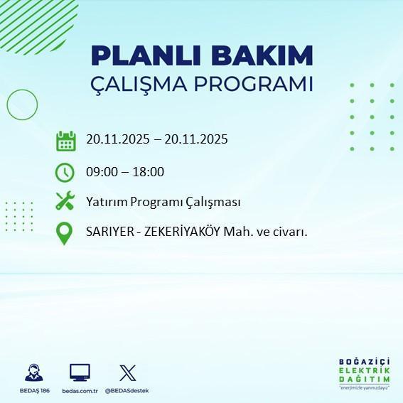 Yarın İstanbul hangi ilçelerde elektrik kesintisi olacak 20 Kasım BEDAŞ?