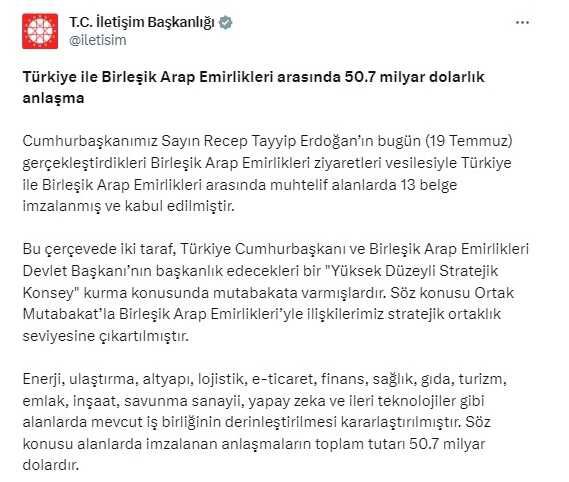 BAE ile Türkiye 50.7 milyar dolarlık anlaşma mı yaptı? BAE ile anlaşma detayları neler? BAE ile anlaşma iddiası doğru mu?