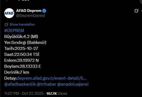 Manisa'da deprem mi oldu? SON DAKİKA! 27 Ekim Manisa'da az önce nerede deprem oldu?
