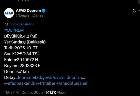 Uşak'ta deprem mi oldu? SON DAKİKA! 27 Ekim Uşak'ta az önce nerede deprem oldu?