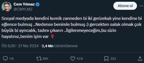 Cem Yılmaz eleştirilere sosyal medyadan ateş püskürdü: Gerçekten salak olmak çok büyük bir ayrıcalık