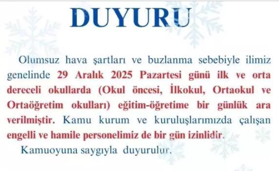 Kırşehir okullar tatil mi? 29 Aralık Pazartesi yarın Kırşehir'de okul yok mu (KAR TATİLİ – KIRŞEHİR VALİLİĞİ)?