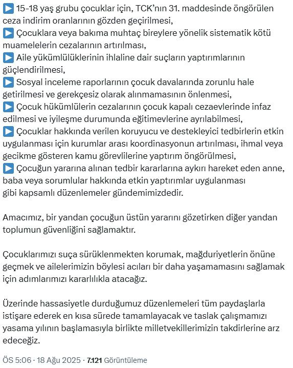 Bakan Tunç'tan suça sürüklenen çocuklarla ilgili 7 maddelik yeni düzenleme sinyali