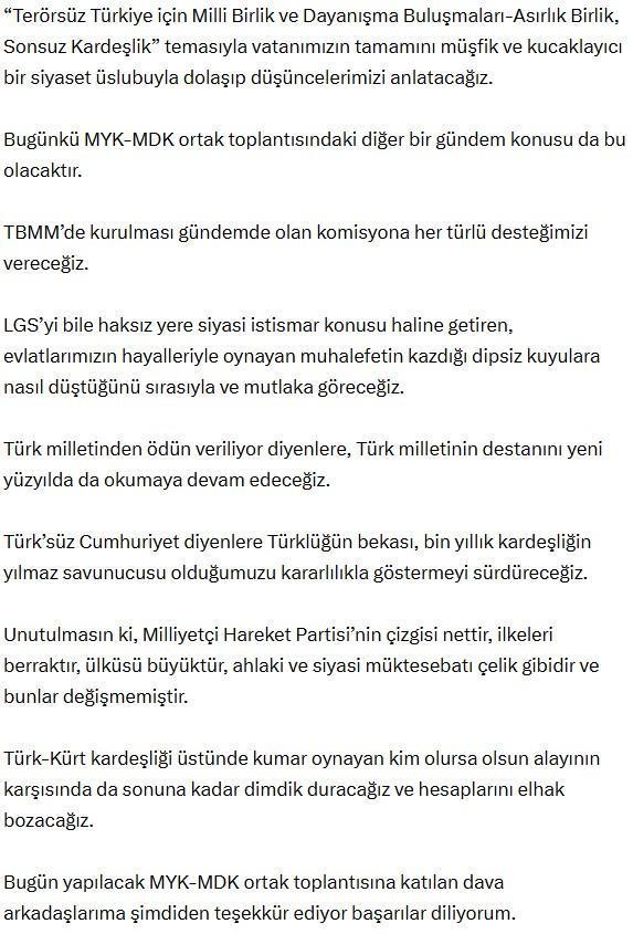 Bahçeli'den Terörsüz Türkiye mesajı: Devletin pazarlık yaptığını iddia edenler müfteridir