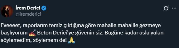 İrem Derici test sonucunu böyle duyurdu