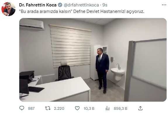 Bakan Koca, Defne Devlet Hastanesinin görüntülerini paylaştı
