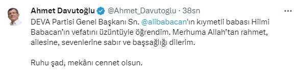 DEVA Partisi Genel Başkanı Ali Babacan'ın babası Hilmi Babacan hayatını kaybetti