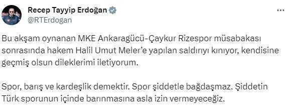Cumhurbaşkanı Erdoğan: Şiddetin Türk sporunun içinde barınmasına asla izin vermeyeceğiz