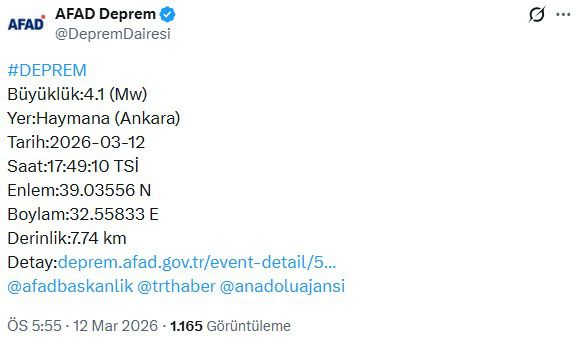Ankara'da 4.1 büyüklüğünde deprem
