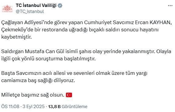 İstanbul'da Cumhuriyet Savcısı boğazı kesilerek öldürüldü