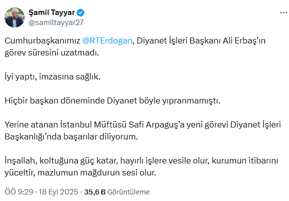 AK Partili Tayyar'dan Ali Erbaş için olay sözler: Diyanet hiç böyle yıpranmamıştı
