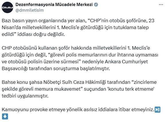 CHP'nin, 'Vekilleri 1. Meclis'e götüren şoföre hapis talebi' iddiasına yalanlama