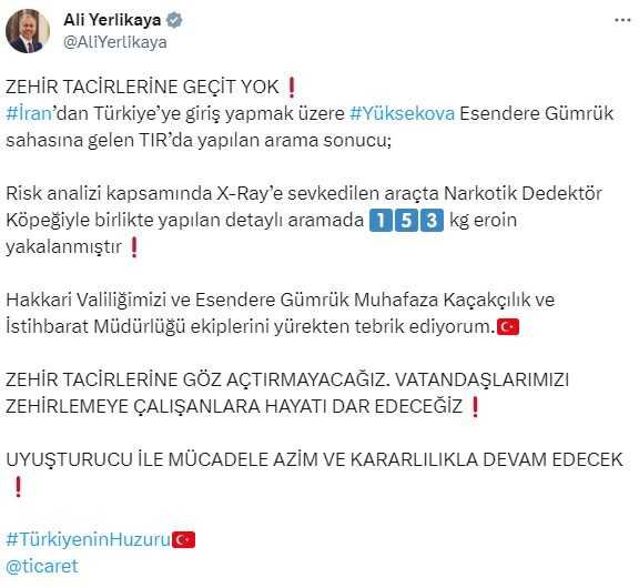 İran'dan Türkiye'ye gelen tırda 153 kilogram eroin yakalandı
