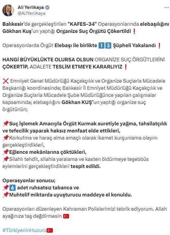 Balıkesir'de elebaşılığını Gökhan Kuş'un yaptığı organize suç örgütü çökertildi