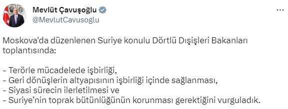 Dışişleri Bakanı Mevlüt Çavuşoğlu, Türkiye, Suriye, Rusya ve İran Dışişleri Bakanları toplantısına katıldı