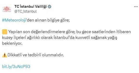 İstanbul Valiliği saat vererek uyardı: Gece saatlerinden itibaren kuvvetli sağanak yağış etkili olacak