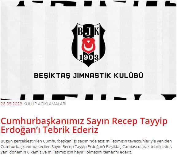Beşiktaş ve Trabzonspor, Cumhurbaşkanı Erdoğan'ı tebrik etti