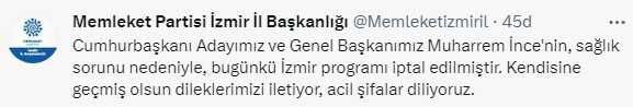Muharrem İnce'nin İzmir ve Manisa programları sağlık sorunları nedeniyle iptal edildi