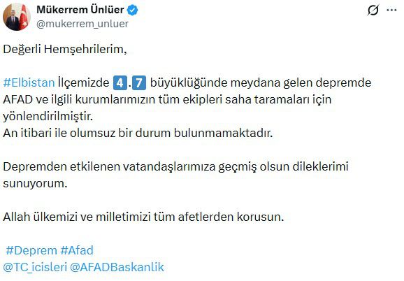 Kahramanmaraş'ta 4.7 büyüklüğünde deprem