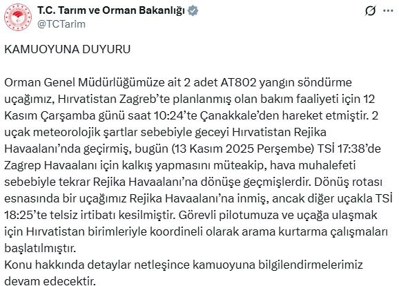 Yangın söndürme uçağı ile Hırvatistan'da irtibat kesildi