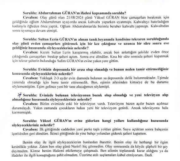 Yenge Hediye Güran'ın ifadesi ortaya çıktı: Narin kaybolduktan birkaç gün sonra telefonumu değiştirdim
