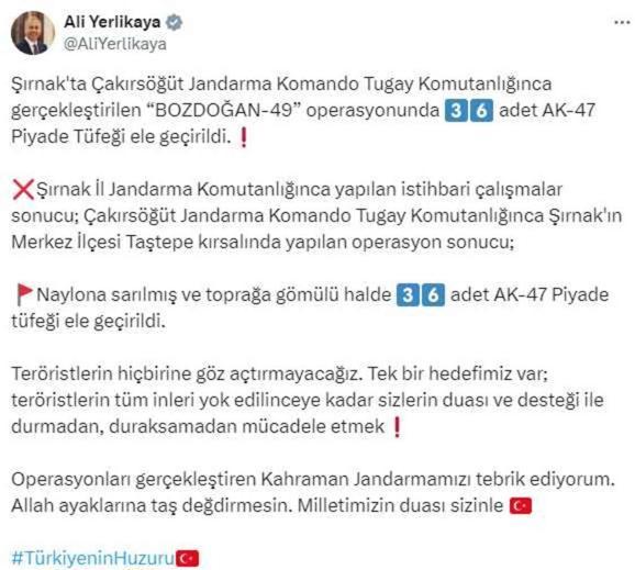 Şırnak'ta naylona sarılmış halde toprağa gömülü 36 AK-47 piyade tüfeği bulundu