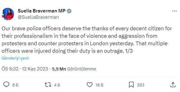 Filistin'e destek yürüyüşlerine tepki gösteren İngiltere İçişleri Bakanı Suella Braverman görevden alındı