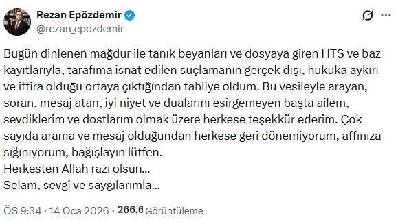 Tahliye olan Rezan Epözdemir'den ilk açıklama