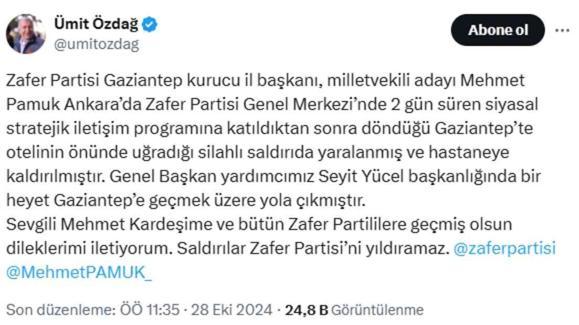 Zafer Partili Mehmet Pamuk'a silahlı saldırı