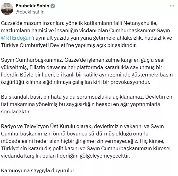 Televizyon kanalında Erdoğan ile ilgili yayınlanan skandal kj'ye soruşturma