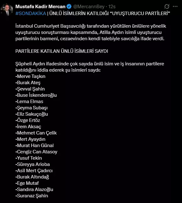 Uyuşturucu partilerinin barmeni itirafçı oldu! 20 ünlünün ismini savcılığa verdi