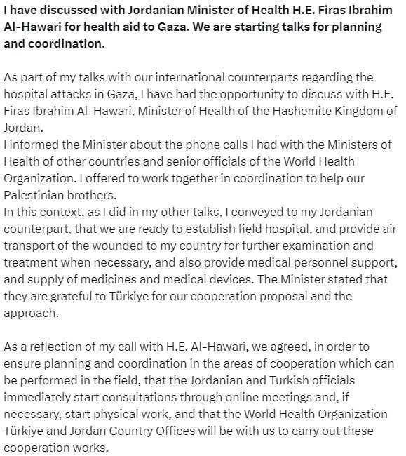 Türkiye ve Ürdün, Gazze'ye sağlık yardımı için iş birliği yapacak