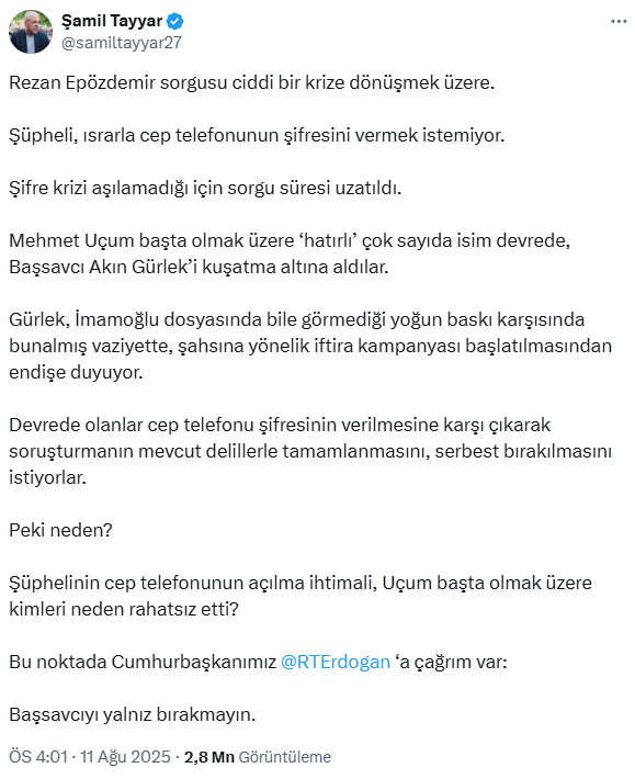 Şamil Tayyar ile Mehmet Uçum arasında Rezan Epözdemir gerilimi