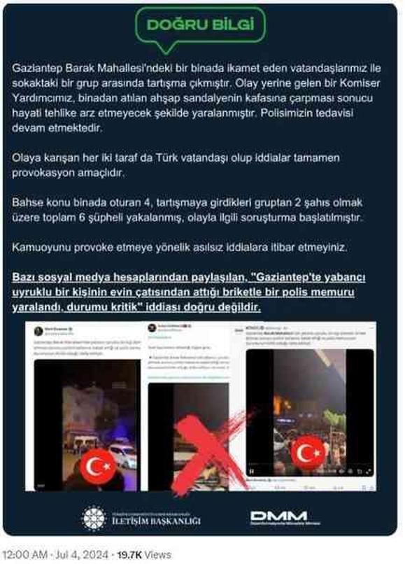 Gaziantep'te polis memuruna saldırı iddiası doğru değil