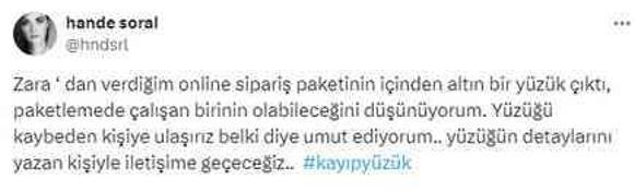 İnternetten alışveriş yapan Hande Soral'ın paketinin içinden altın yüzük çıktı! Sahibini bulmak için harekete geçti