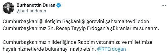 Burhanettin Duran İletişim Başkanı olarak atandı