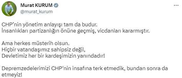 Tekirdağ Büyükşehir Belediyesi'nin depremzedelerle ilgili kararına Bakan Kurum'dan tepki: CHP'nin yönetim anlayışı tam da budur