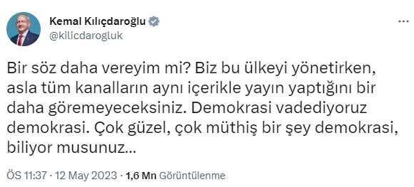 Kılıçdaroğlu, Erdoğan'ın aynı anda 25 kanalda gösterilmesine böyle tepki verdi: Demokrasi vadediyoruz demokrasi