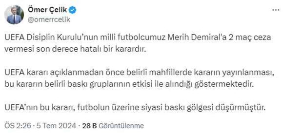 AK Parti'den UEFA'nın Merih Demiral'a verdiği 2 maçlık cezaya sert tepki