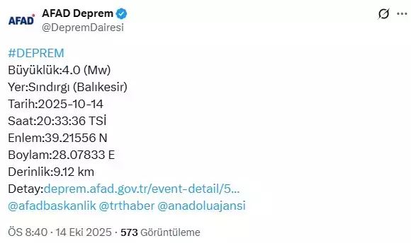 Sındırgı'da meydana gelen deprem sonrası görüntü