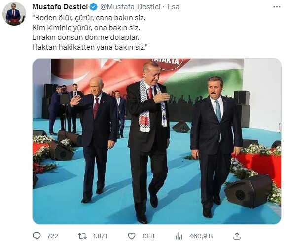 Milletvekili seçilmeyen BBP lideri Destici, Abdurrahim Karakoç'un şiirinden dörtlük paylaştı