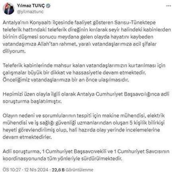 Antalya'da teleferik kazası: 1 ölü, 10 yaralı